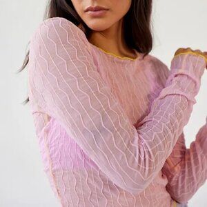 UO Mimi Semi-Sheer Textured Crew Neck Top Size S